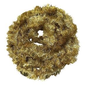 Vtg MCM Christmas Double Glo Tinsel Garland Shiny Soft Fluffy gold 25 ft Long‎
